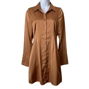 Abercrombie & Fitch Shirt Dress Women XS Tall Satin Long Sleeve Button Down Mini